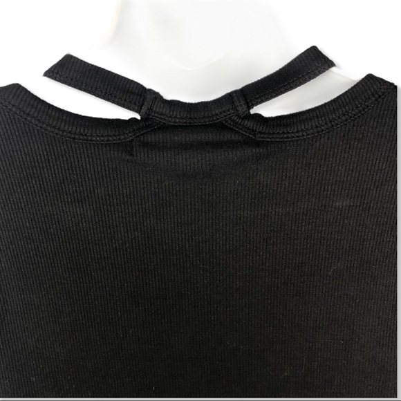 Pam & Gela Black Split Neck Ribbed Jersey Dress M - Picture 5 of 11